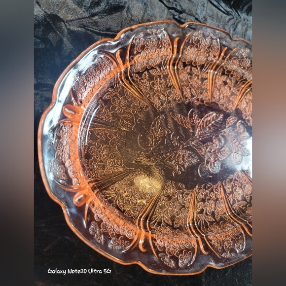 0779. Vintage Jeanette Glass Platter ~ Pink Cherry Blossom ~ Depression Glass ~ - Picture 4 of 11